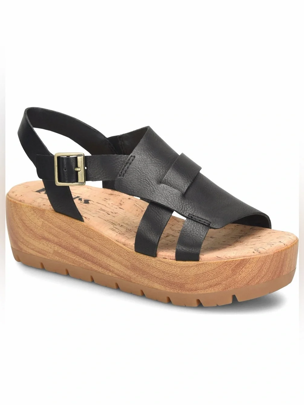Korks Lynda Platform Cork Wedge Sandal Black Leather (9)